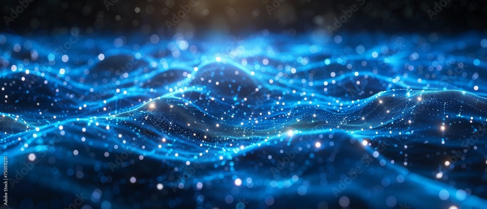 Aufkleber technology concept with abstract connected dots on a blue background.