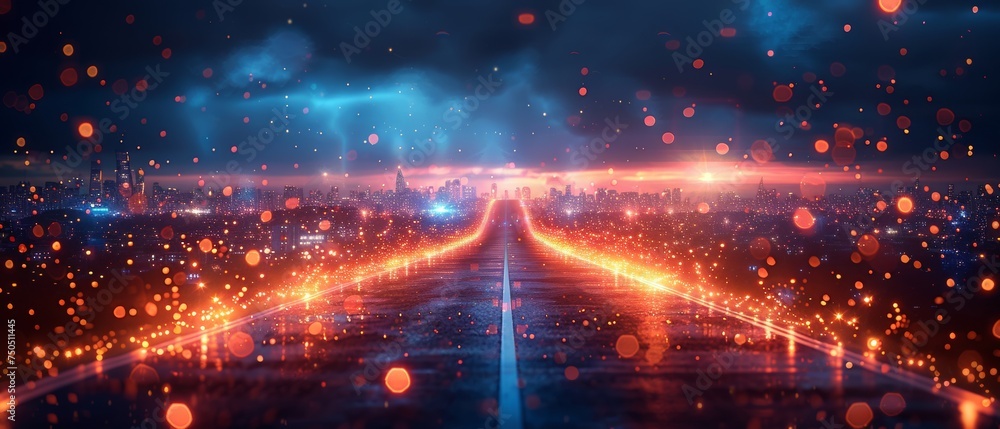 Poster The concept of a smart city and abstract polygon pattern connection with speed line lighting and big data connection technology.