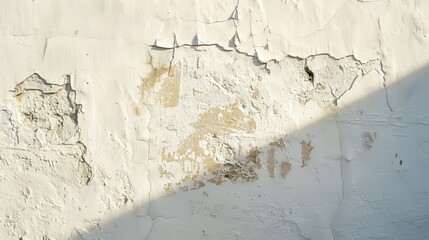 Shadows are cast over the white concrete wall by the sun.