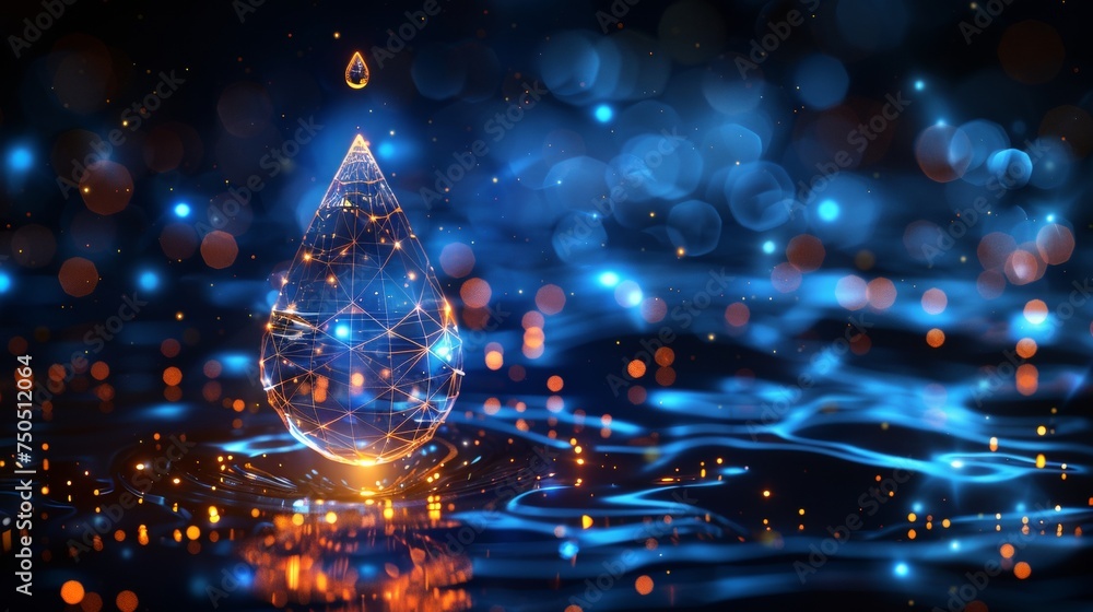 Poster an isolated illustration of a falling snowflake and water drop. a low poly style design with a geome