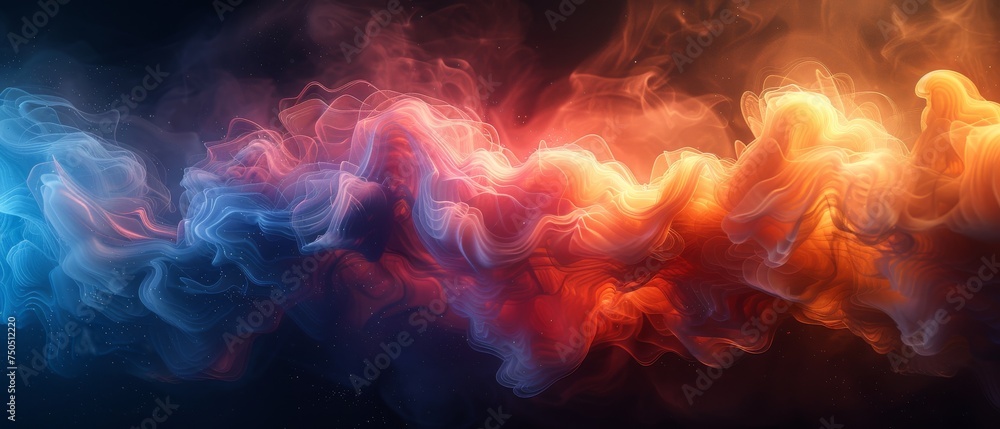 Aufkleber Colourful Smoke Effect Shapes Emerging from a Depth of a Profound Black Background... Chromatic Mirage Immerses the viewer in a hypnotic 3D environment