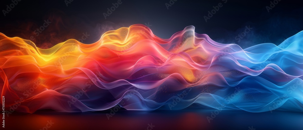 Aufkleber Colorful 3D Render on Black Background, Dynamic Curved Waves, Iridescent Design Element for Captivating Banner Background and Wallpaper