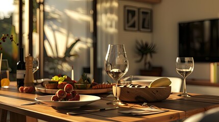 a Sunday supper in an inviting home setting, with a beautifully set table adorned with delicious dishes and drinks, evoking a sense of coziness and togetherness.