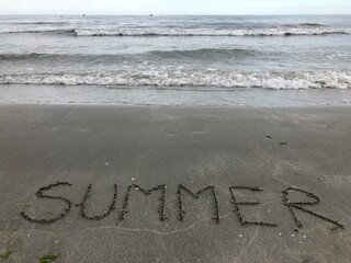 word beach written on the sand