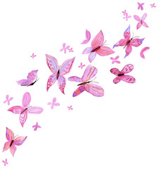 Pink watercolor hand painted butterflies. PNG transparent design element.