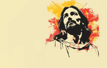 Lord Jesus Christ. Easter illustration in poster style. Space for text. Easter, Grace, Hope, New Life. 