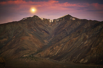 Moonrise over the mountains in Zanskar