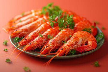 Prepared shrimp on plates with seasoning. The concept of cooking seafood.