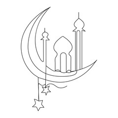 Mosque with  continuous one line drawing  outline vector illustration
