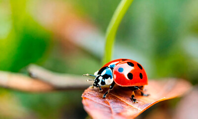 ladybug on the grass close-up. Selective focus.