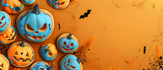 Homemade Halloween cookies and cartoon background