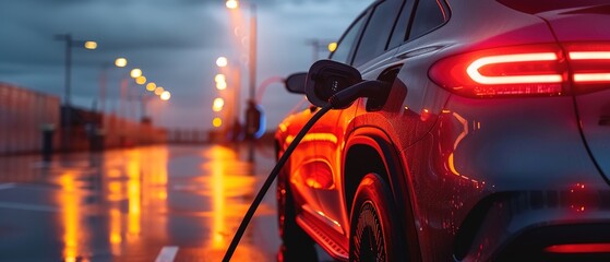 Closeup of electric car charging. High-quality image depicting modern transportation concept.