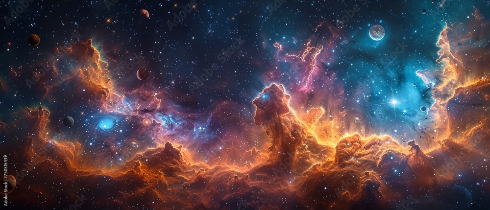 Poster the nebulae of space are dotted with planets