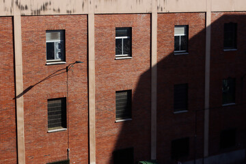 Facade of a brick building in the city