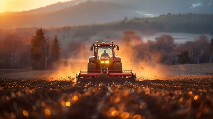 Tractor plowing field symbolizing Earth Hour preparing land for future harvest. Concept Earth Hour, Agriculture, Sustainability, Farming, Environment
