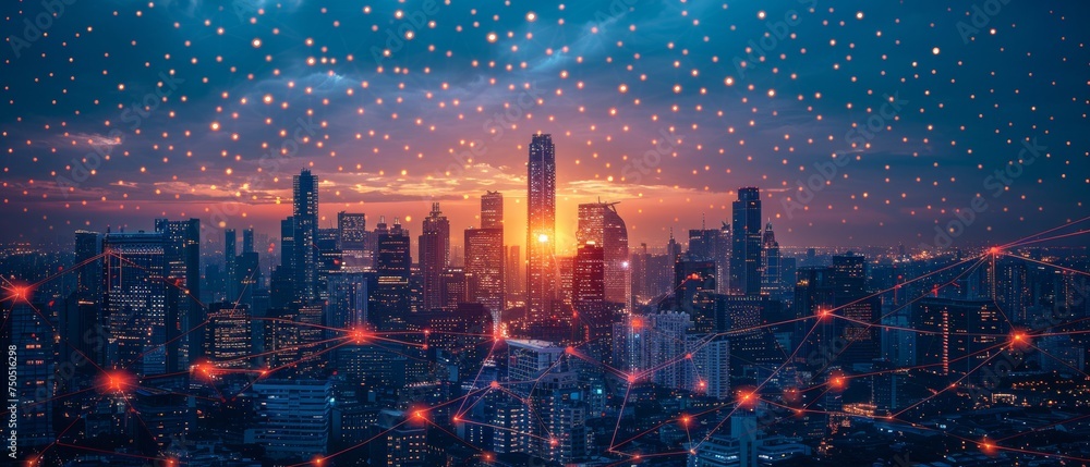 Aufkleber ICT concept of a cityscape with a wi-fi connection
