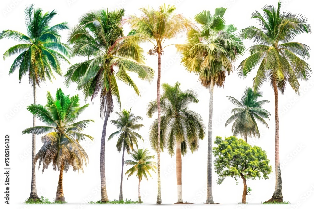 Poster the collection of trees consists of coconut and palm trees. very tall trees grow in summer, making t