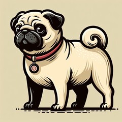 Fototapeta premium Cheerful Pug: Illustrated Portrait of a Happy Dog