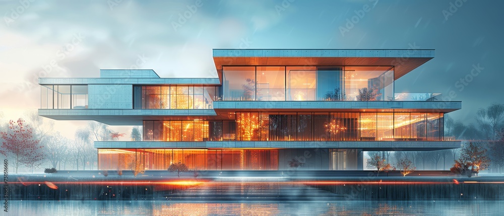 Aufkleber Project smart house construction with artificial intelligence and IOT systems. Develop architectural computer systems of smart buildings. Design modern building construction with AI controls.