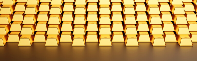 Stack of gold bar, gold ingots in a row, banking financial, 3D rendering. footage Loop.