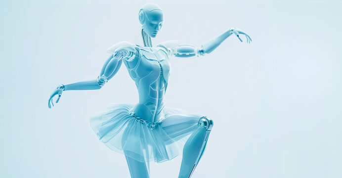 Beautiful blue android robot ballerina
