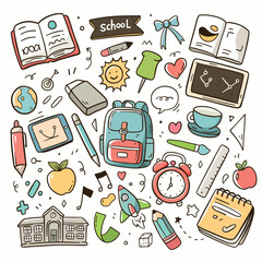Education icon set. back to school element. Doodle vector illustration