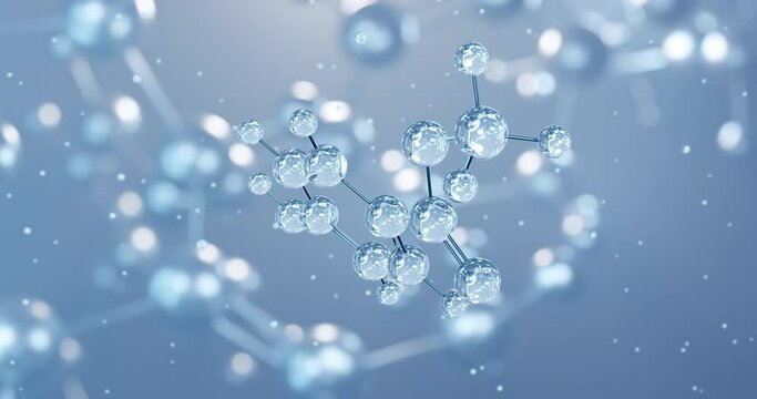 Methylparaben, rotating 3D model of anti-fungal agent e218, seamless looped video, molecular structure with selective focus
