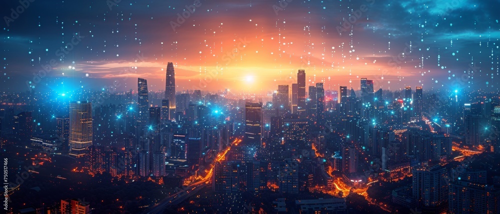 Poster ict (information communication technologies) concept of smart cities and iot (internet of things).