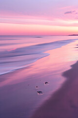 Tranquil Beach during a Vibrant Sunset Offering Sense of Peaceful Solitude - obrazy, fototapety, plakaty
