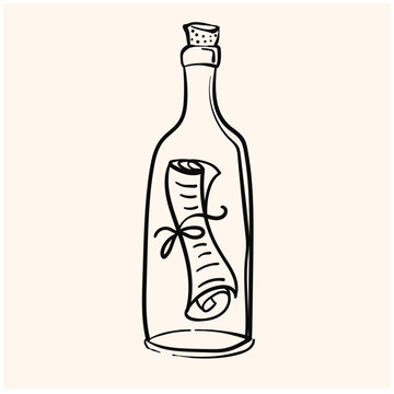 Sketch bottle with a note with illustration style doodle and line art