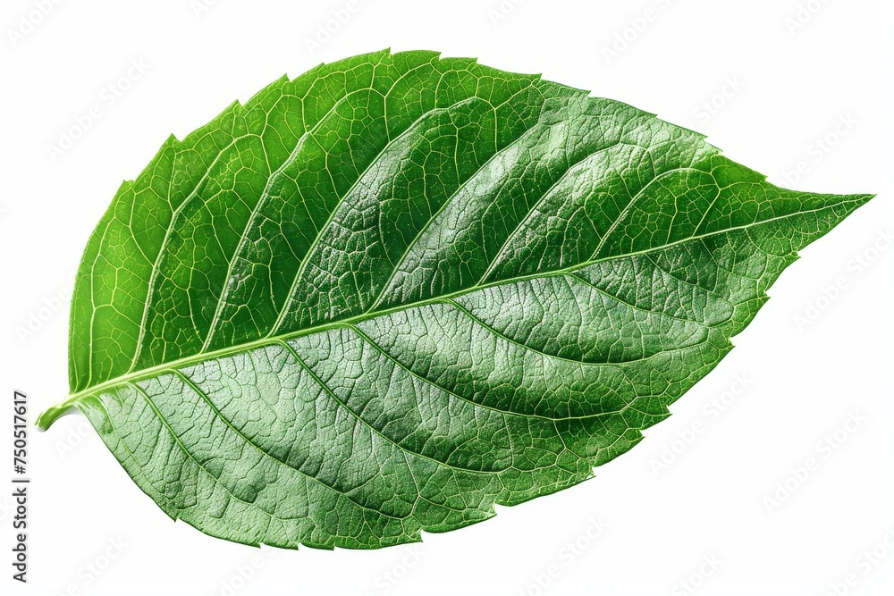 Wall mural On a white background, a green leaf is isolated.