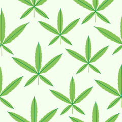 Flat vector seamless illustration of grass, hemp, drug.