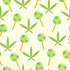 Flat vector seamless illustration of grass, hemp, drug.