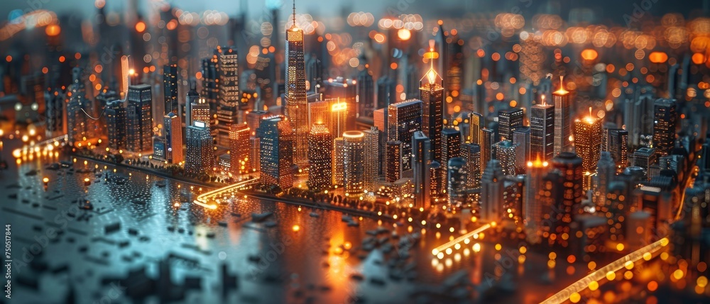 Aufkleber a modern city diorama with a wireless sensor network, a sensor node and connecting line, ict, iot, a