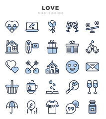 Set of Love Icons. Simple Two Color art style icons pack.