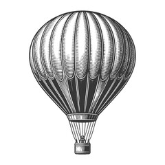 Airship hot air balloon vintage sketch engraving generative ai raster illustration. Scratch board imitation. Black and white image.