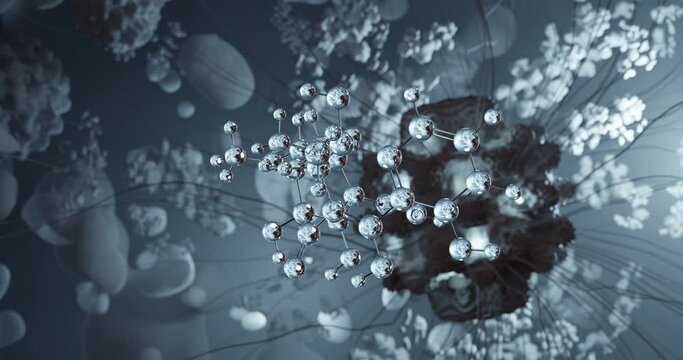Tetracycline rotating 3d molecule, molecular structure of antibiotic, seamless video