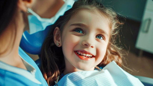 A child undergoing oral hygiene examination and treatment in a dentist's chair during a dental procedure