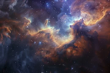 Fotobehang A space telescope capturing stunning images of distant nebulae and supernovae. A nebula is an astronomical object that looks like a cloud of gas in the sky © ivlianna