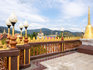 Observation platform at the top of Wat Chalong buddhist temple pagoda offering panoramic views - Phuket, Thailand