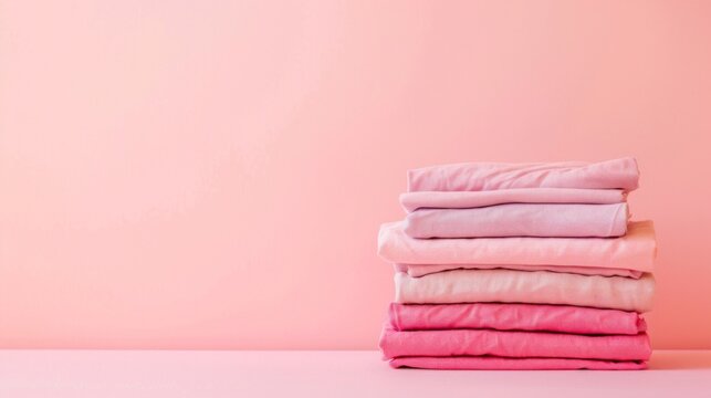 A stack of neatly folded pink and white sheets