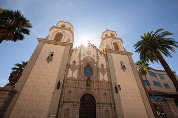 Afternoon view of a historic church in downtown Tucson, Arizona, USA.