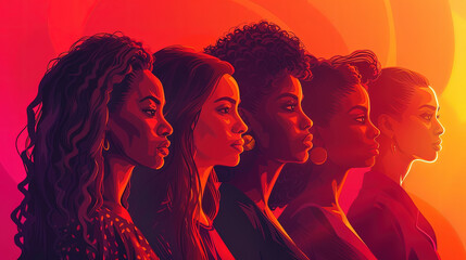Naklejka premium Multiple women standing side by side in a group, facing forward