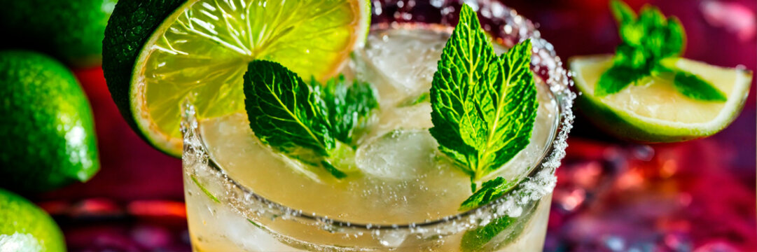 mojito cocktail in a glass. Selective focus.