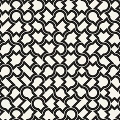 Vector seamless pattern. Repeating geometric elements. Stylish monochrome background design. - 750523815