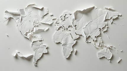 minimalist world map crafted from plain white paper