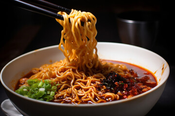 A bowl of spicy noodle generative AI