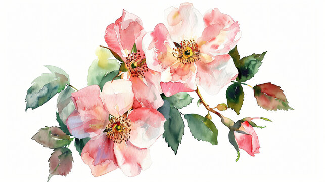 Rose Hip. Greeting card with watercolor wild flowers