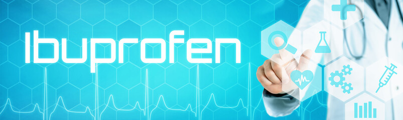 Doctor touching an icon on a futuristic interface - Ibuprofen