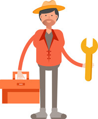 Farmer Character Holding Toolbox and Wrench
